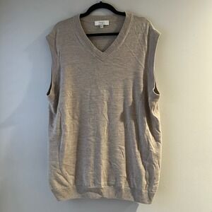 Turnbury Mens XLT Tan Extra Fine Merino Wool V-Neck Sweater Vest Tall